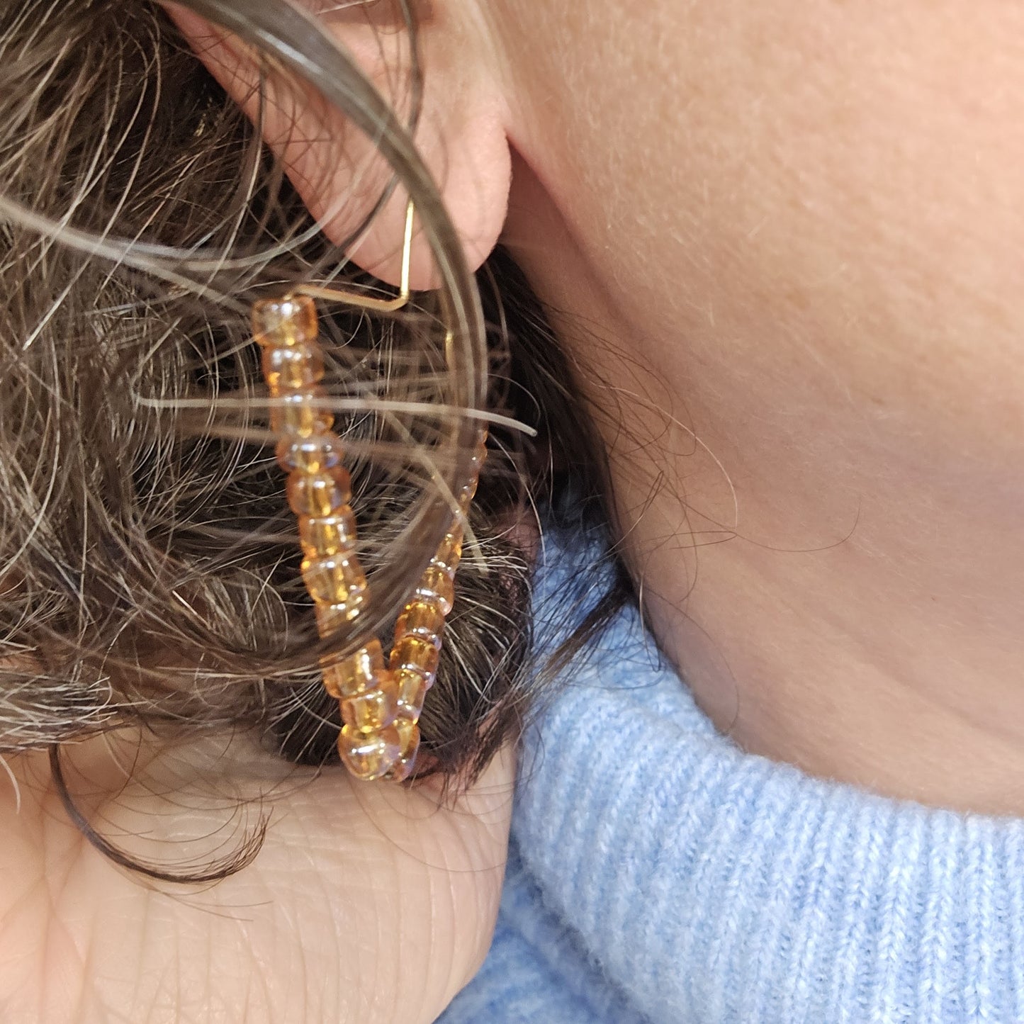 Amber Bead Hoop Earrings