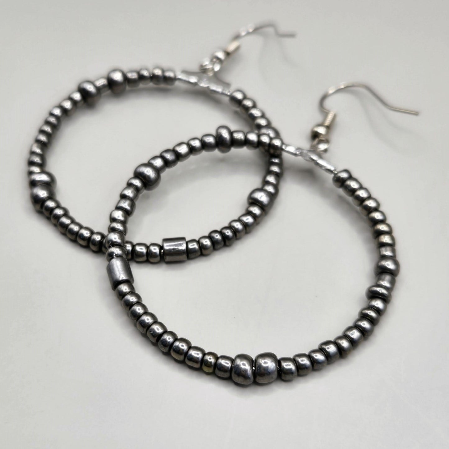 Gunmetal Bead Hoop Earrings
