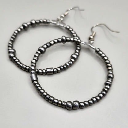 Gunmetal Bead Hoop Earrings
