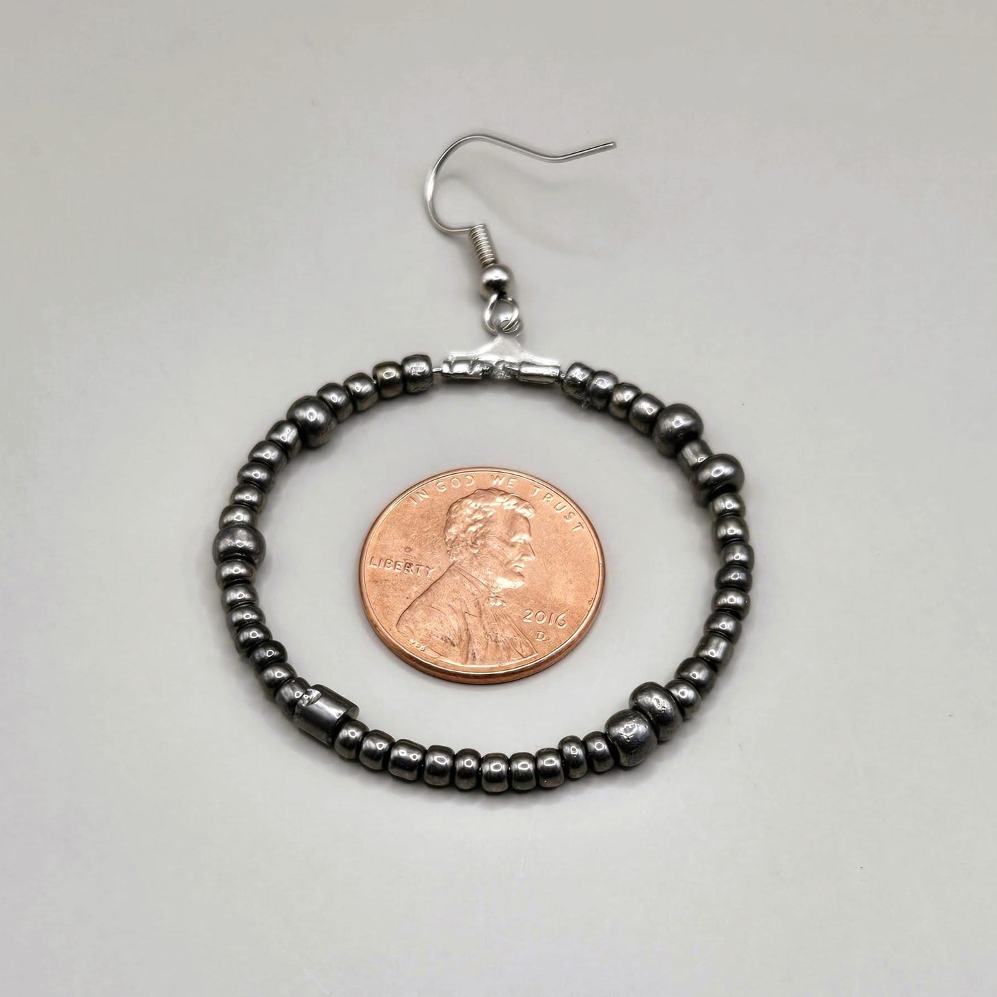 Gunmetal Bead Hoop Earrings