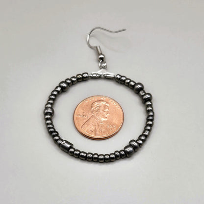 Gunmetal Bead Hoop Earrings