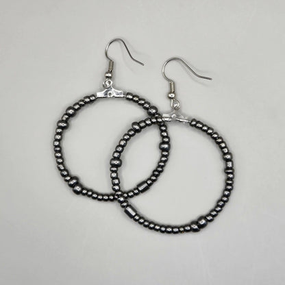 Gunmetal Bead Hoop Earrings