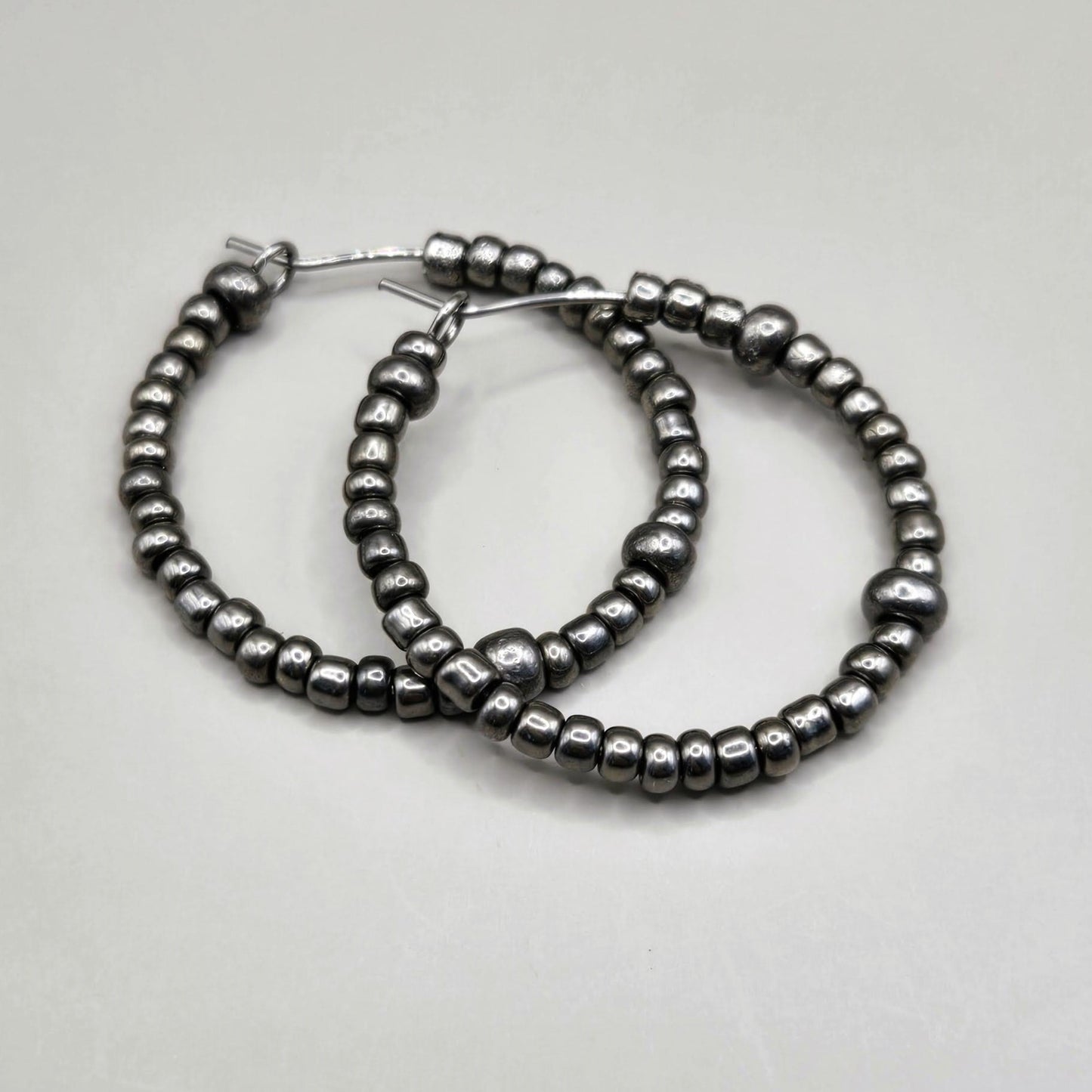 Gunmetal Bead Hoop Earrings