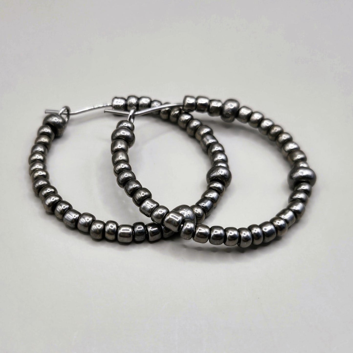 Gunmetal Bead Hoop Earrings