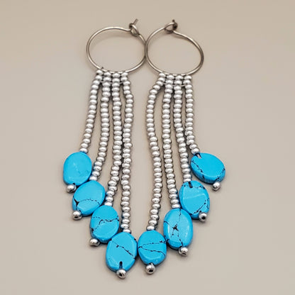 Bluebird Sky Small Hoops with Fringe