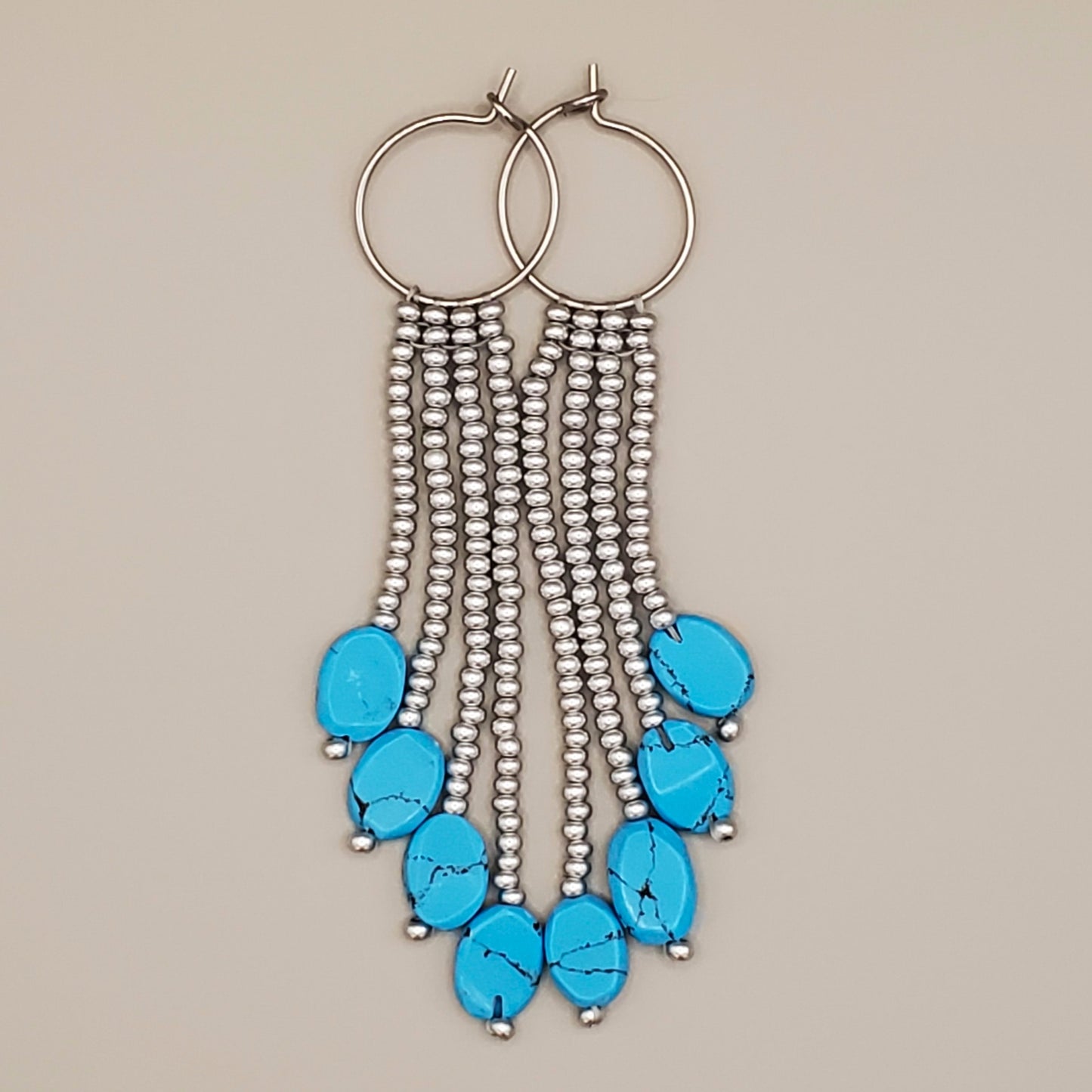 Bluebird Sky Small Hoops with Fringe